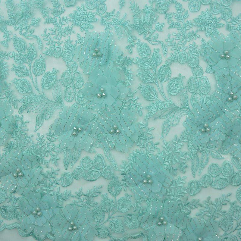 High Quality 2019 Beaded 3d Verde Menta Embroidery Fabric