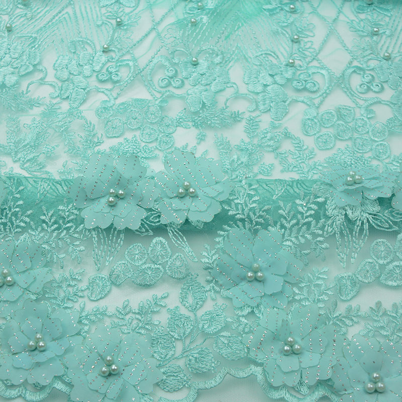High Quality 2019 Beaded 3d Verde Menta Embroidery Fabric