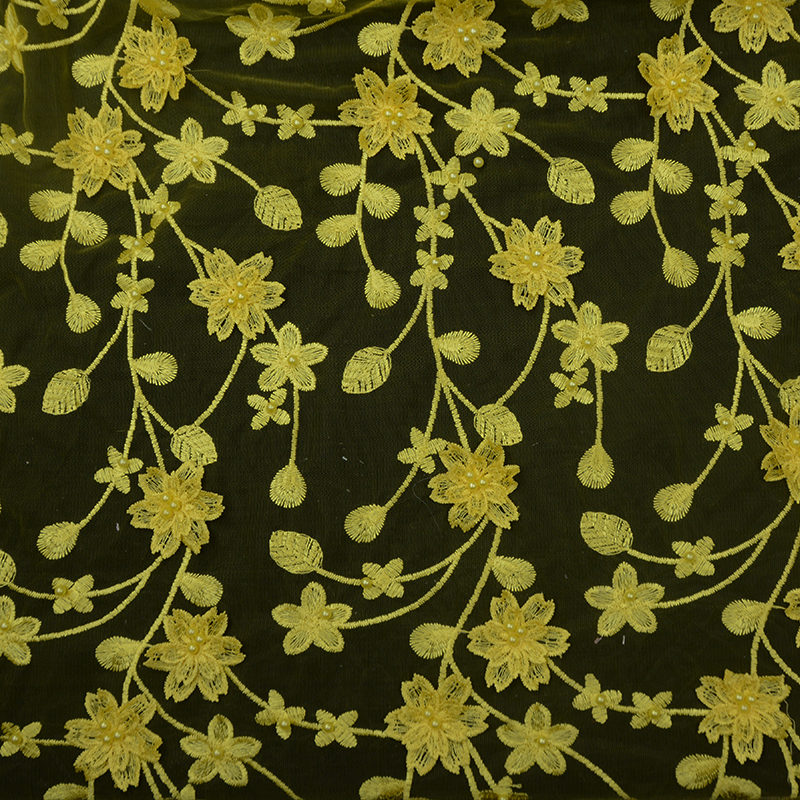 Beautiful 2019 Beaded 3d Yellow Heavy Embroidery Fabric