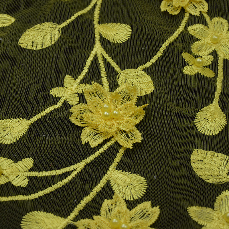 Beautiful 2019 Beaded 3d Yellow Heavy Embroidery Fabric