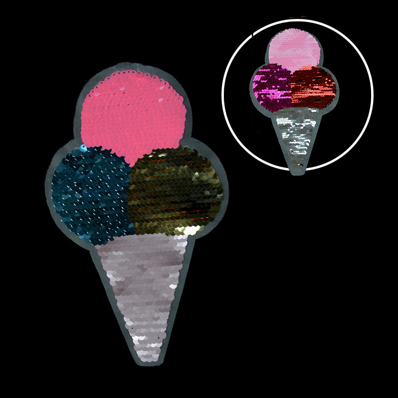 Fashion Accessories Reversible Sequin Ice-cream Patch For Garment