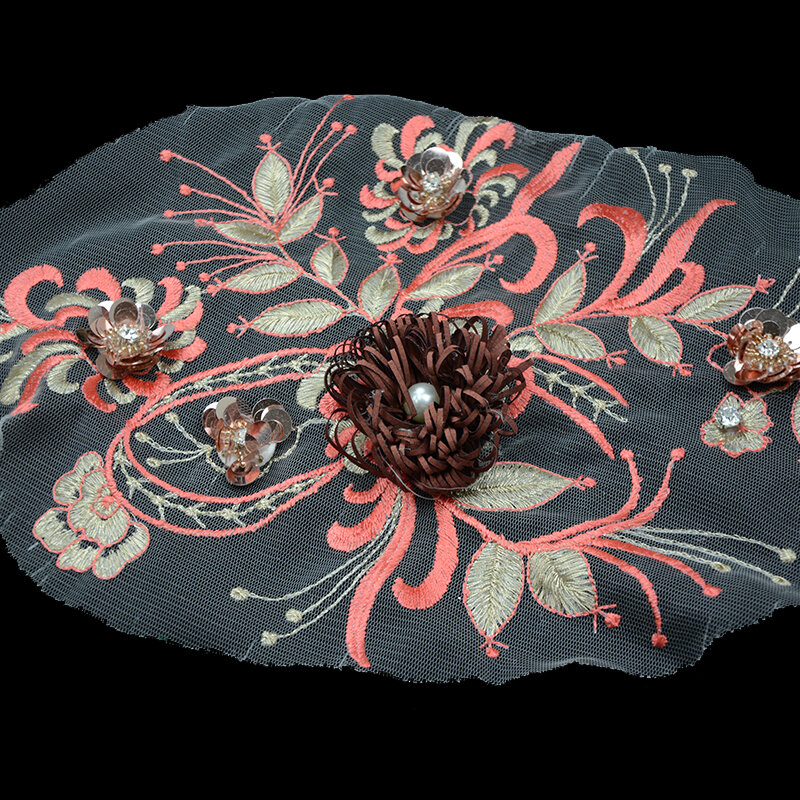 Red Lace Appliques 3D Flowers Applique Patch For Garment