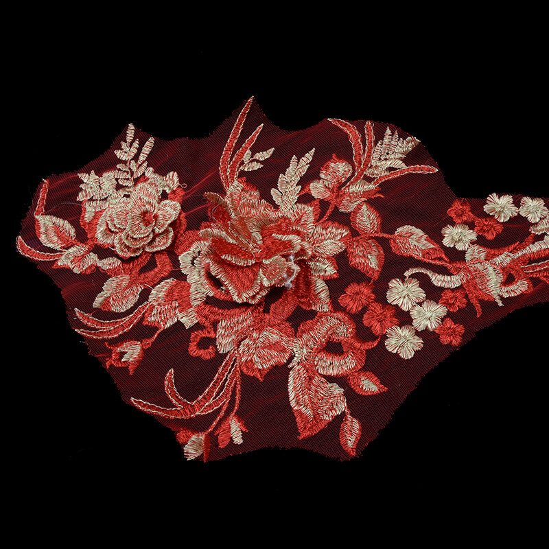 Red Lace Appliques 3D Flowers Applique Patch For Garment