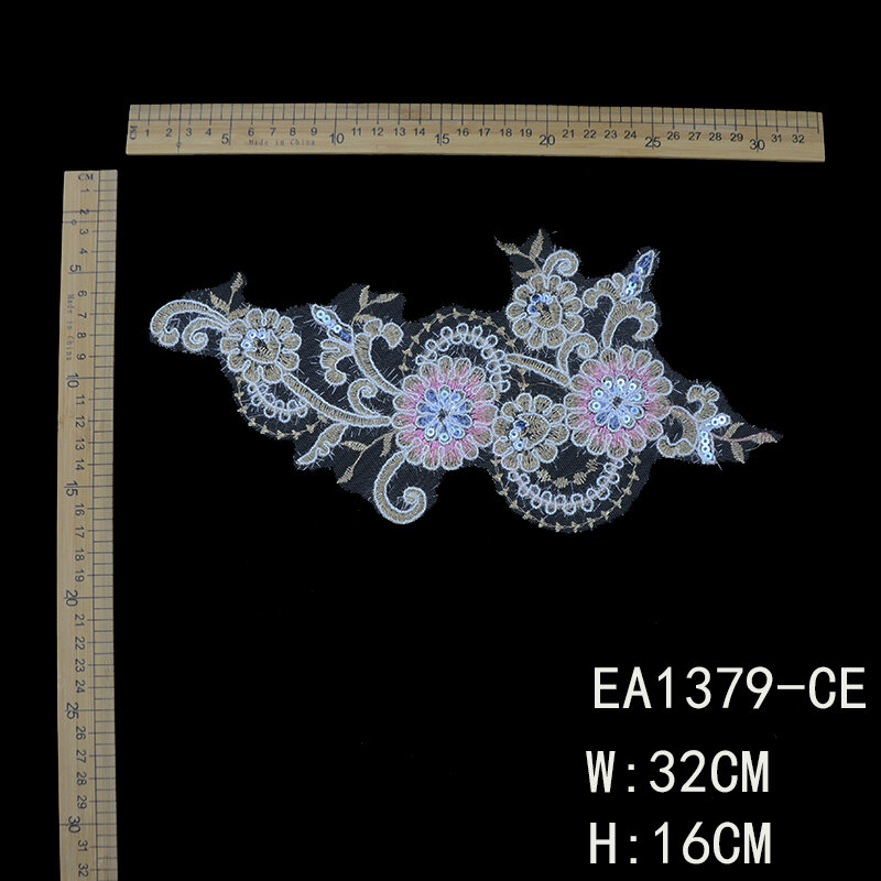 Lace Flowers Applique With Colorful Beaded 3D Cord For Garment