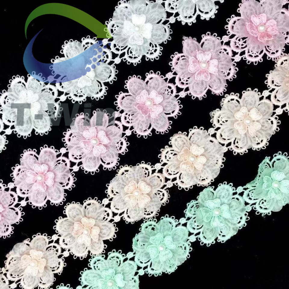 Beaded 3D chemical lace trim