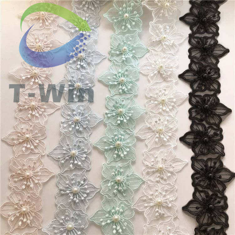 Beaded 3D chemical lace trim
